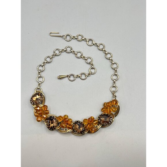 Vintage Choker Necklace Topaz Rhinestones Bead Clusters Hand Wired Gold Tone - Picture 8 of 10